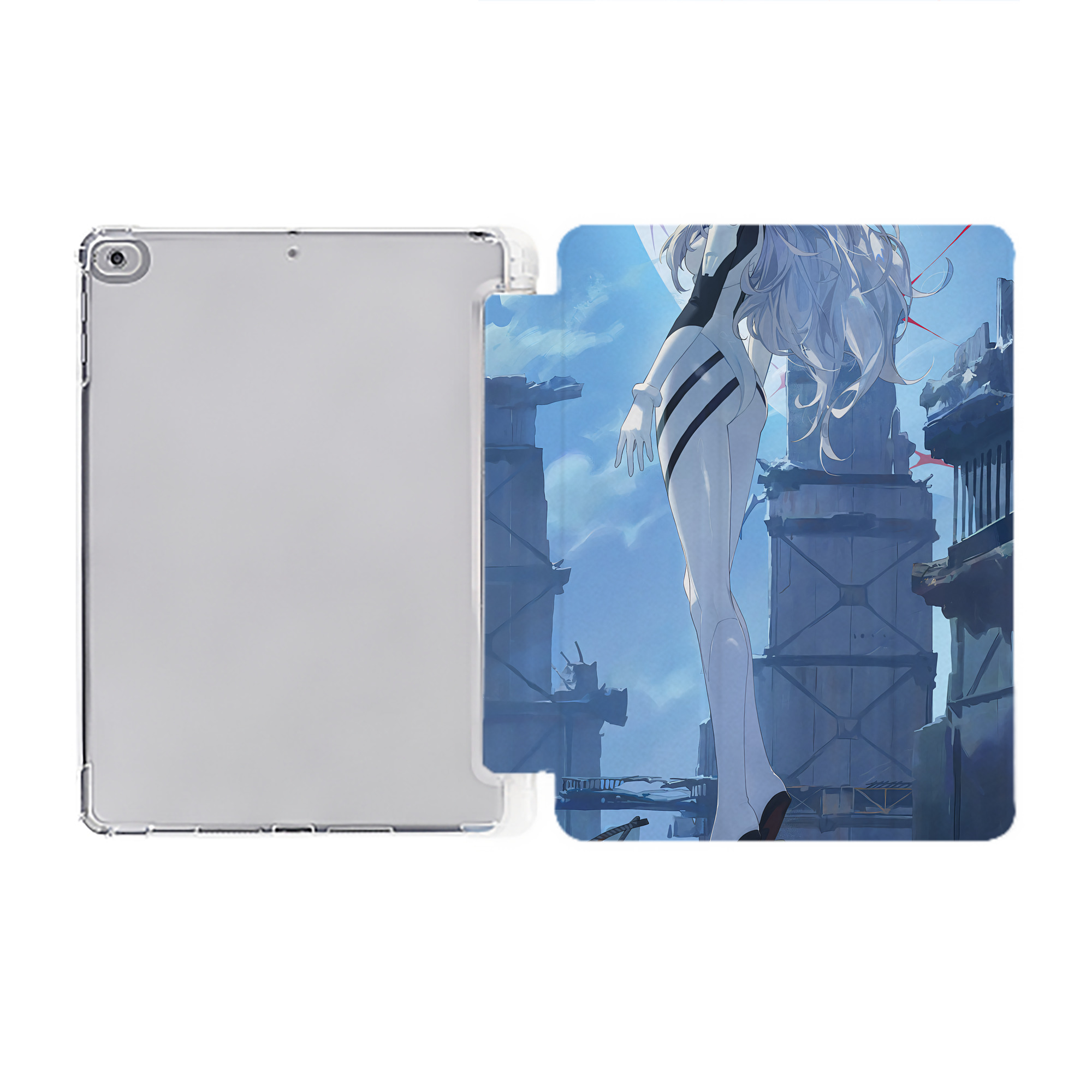 （画像用） EVA 新世紀エヴァンゲリオン IPad ケース ペン収納付き 三つ折りスタンド PUレザー×シリコン 対応機種9.5/10.5/10.9インチ